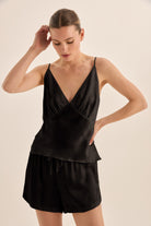 Amethyst Black Pure Silk Cami and Shorts Set - Gingerlilly Sleepwear