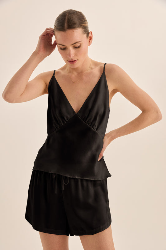 Amethyst Black Pure Silk Cami and Shorts Set - Gingerlilly Sleepwear