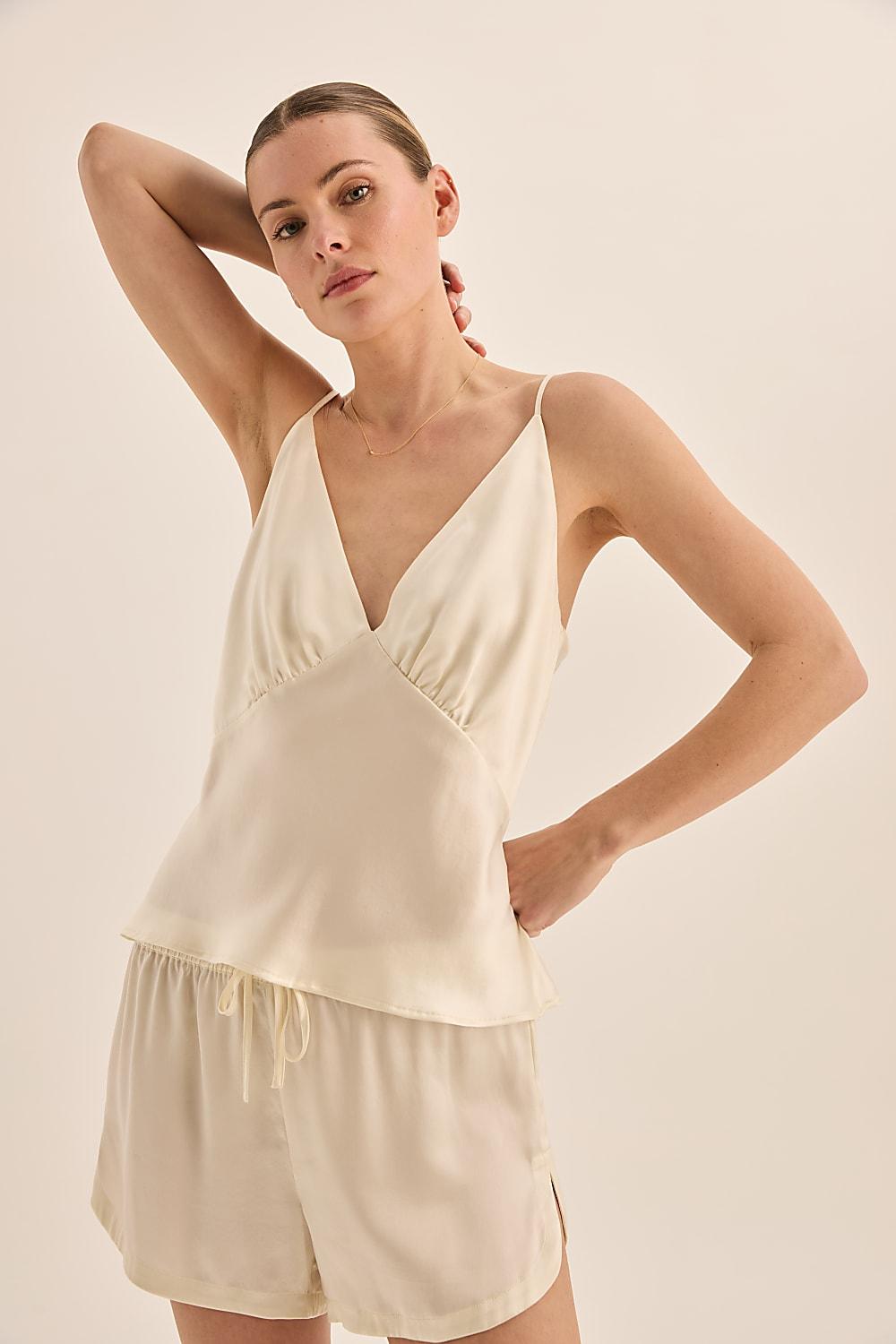 Amethyst Ivory Pure Silk Cami and Shorts Set - Gingerlilly Sleepwear