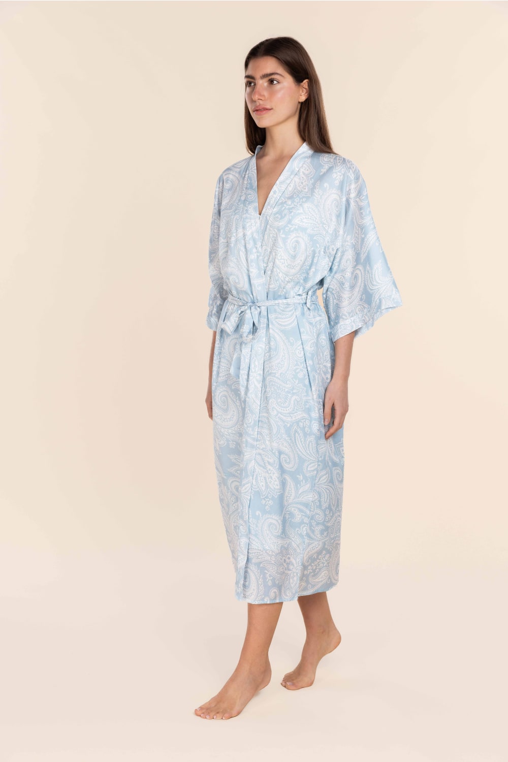 Blue Robe Ladies Annie Blue Paisley Cotton Long Robe | Women’s Dressing Gown