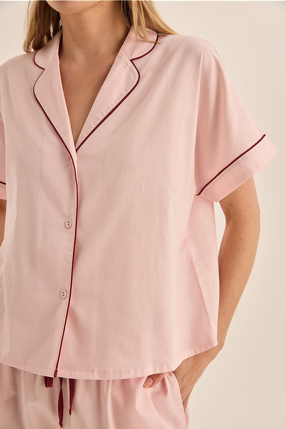 Ariana Pink Double Piping Short Set - Gingerlilly Sleepwear