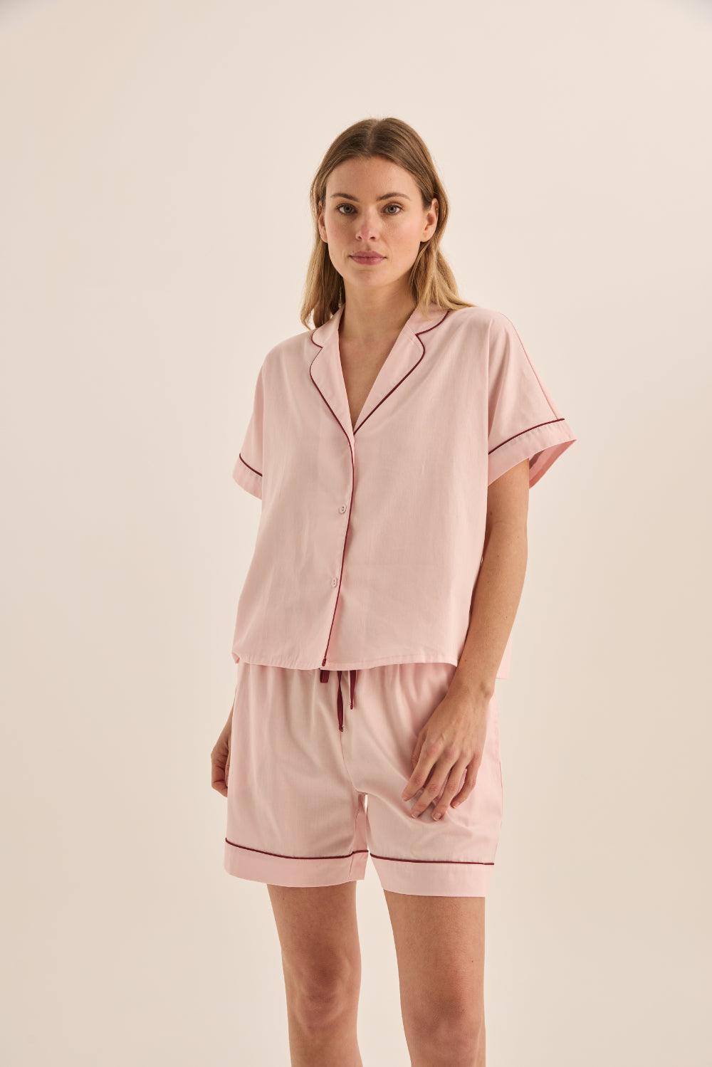 Ariana Pink Double Piping Short Set - Gingerlilly Sleepwear