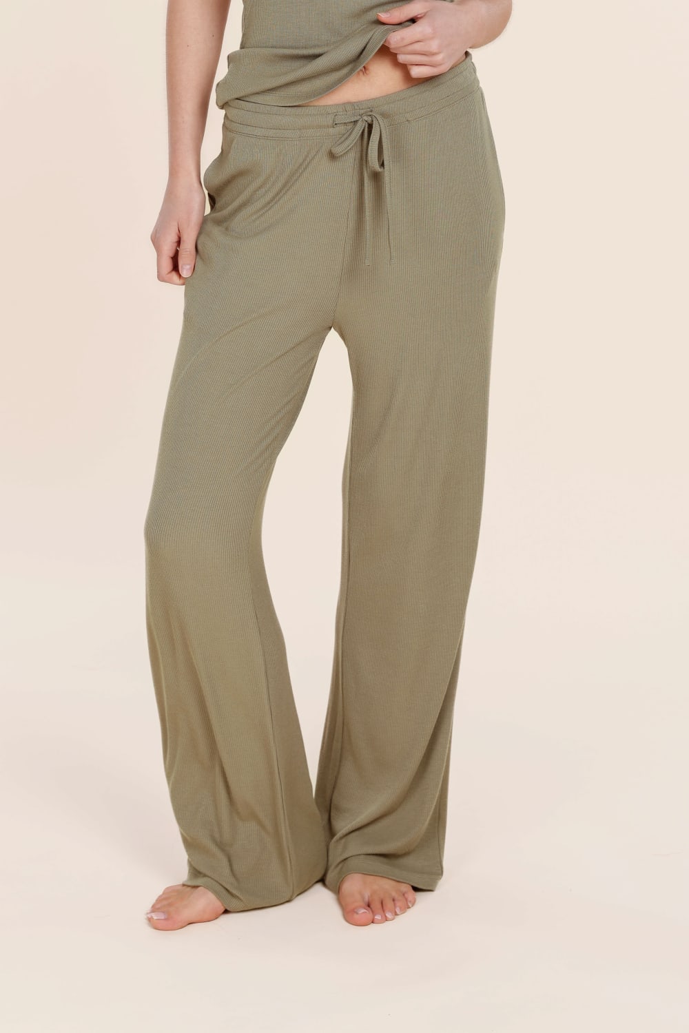 Gingerlilly Athens Ribbed Long Pants - Olive - Front