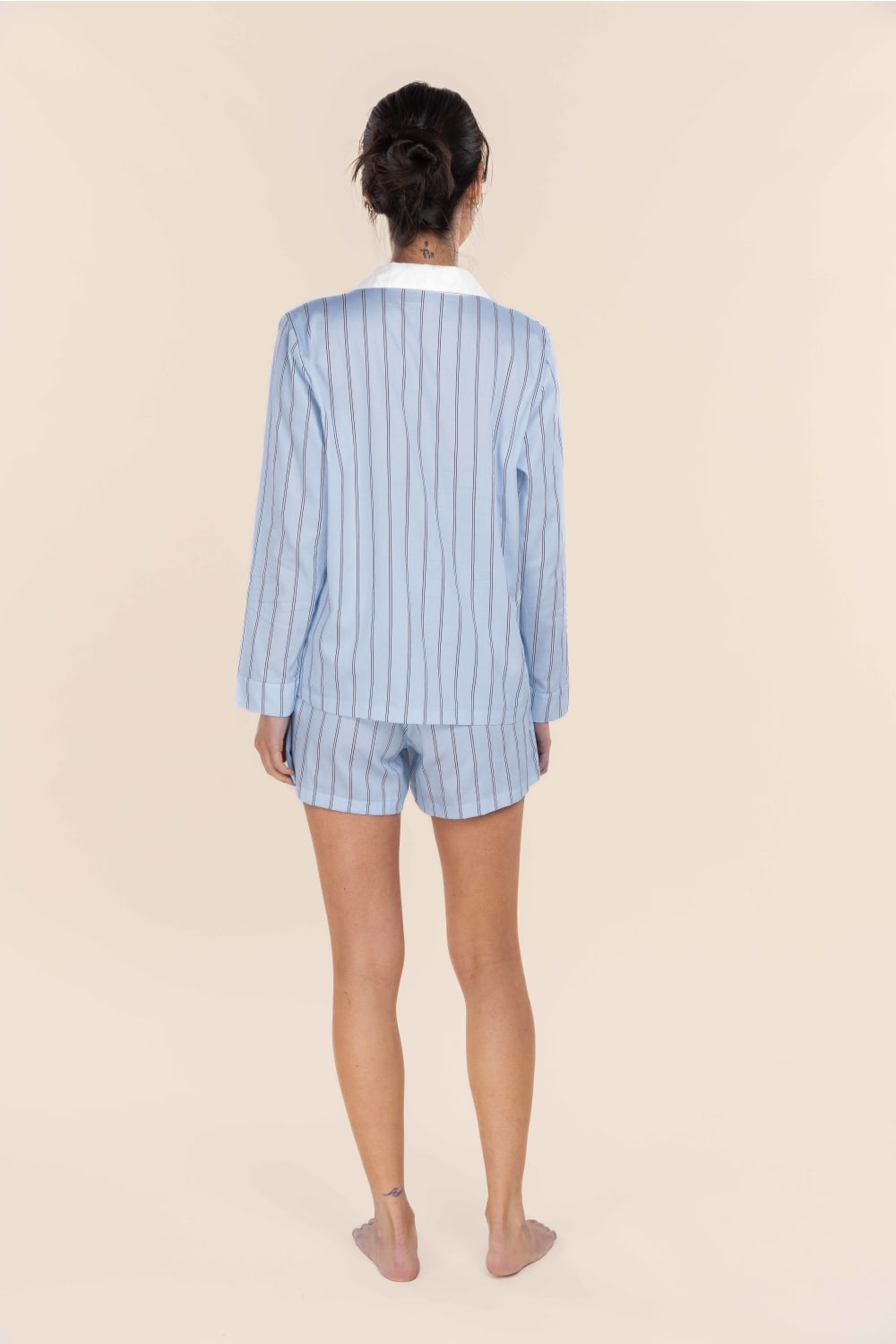 Gingerlilly Birdie Long Sleeve Short Pyjama Set - Blue Stripe - Back