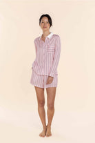 Gingerlilly Birdie Long Sleeve Short Pyjama Set - Pink Stripe - Front