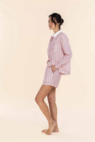 Gingerlilly Birdie Long Sleeve Short Pyjama Set - Pink Stripe - Side