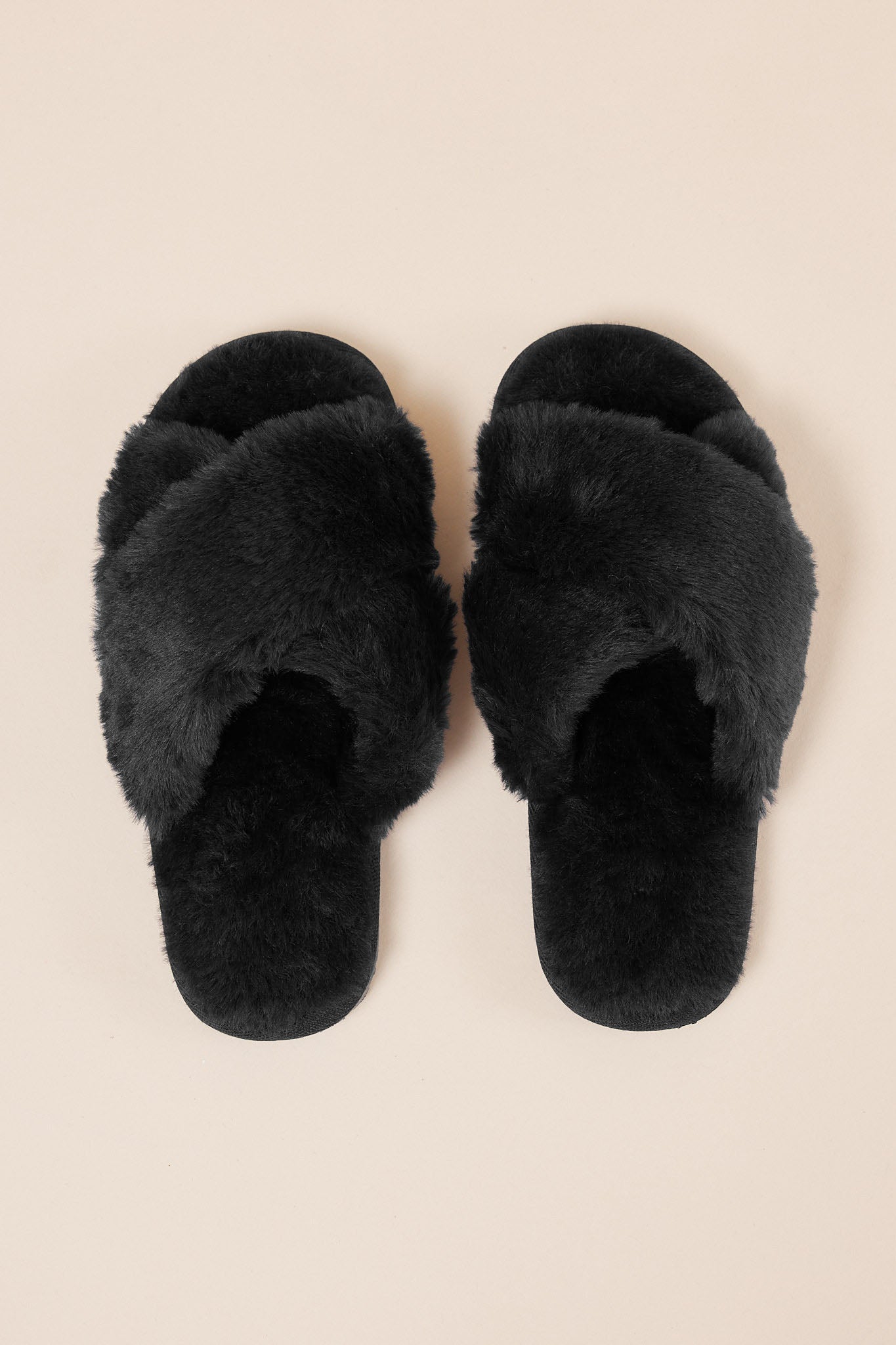 Plush Slippers in Black | Gingerlilly faux fur Open-Toe Slippers