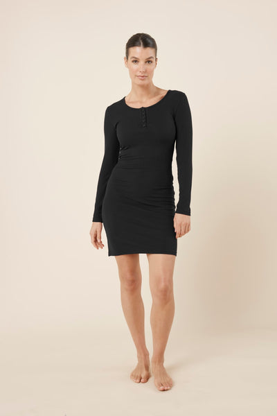 Bonnie Ribbed Long Sleeve Midi Henley Nightdress