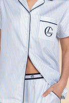 Gingerlilly Camilla Cotton Short PJ Set - Blue Stripe - Detail alt