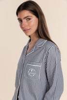 Gingerlilly Susanna Cotton Long PJ Set - Navy Stripe - Front alt