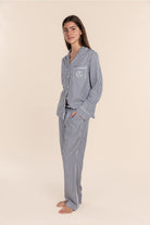 Gingerlilly Susanna Cotton Long PJ Set - Navy Stripe - Front