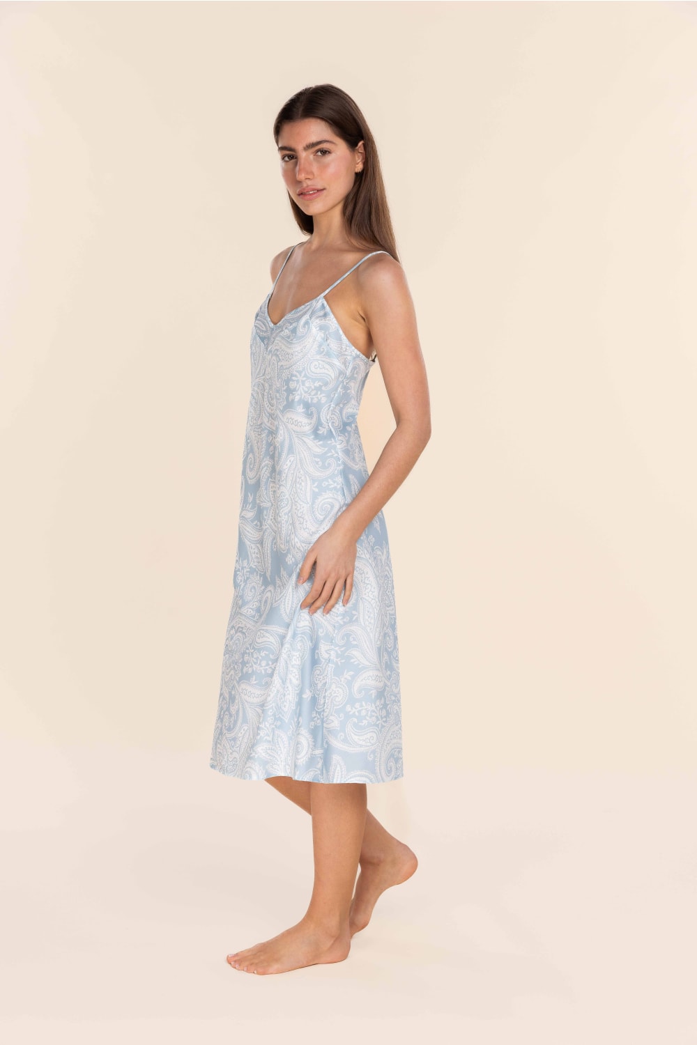 Gingerlilly Caroline Cotton Sateen Chemise - Blue - Side
