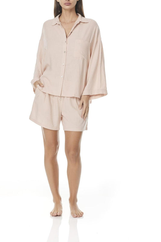 Cecelia Salmon Linen Short Pj - Gingerlilly Sleepwear