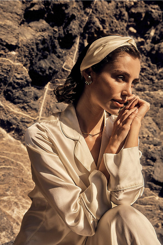 Celestial Pure Silk Ivory Headband - Gingerlilly Sleepwear