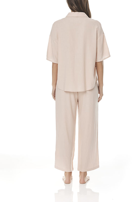 Chiara Salmon Linen Pj Set - Gingerlilly Sleepwear