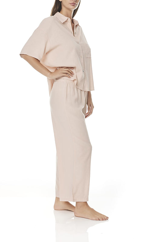 Chiara Salmon Linen Pj Set - Gingerlilly Sleepwear