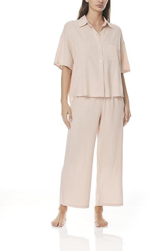Chiara Salmon Linen Pj Set - Gingerlilly Sleepwear