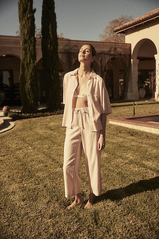 Chiara Salmon Linen Pj Set - Gingerlilly Sleepwear