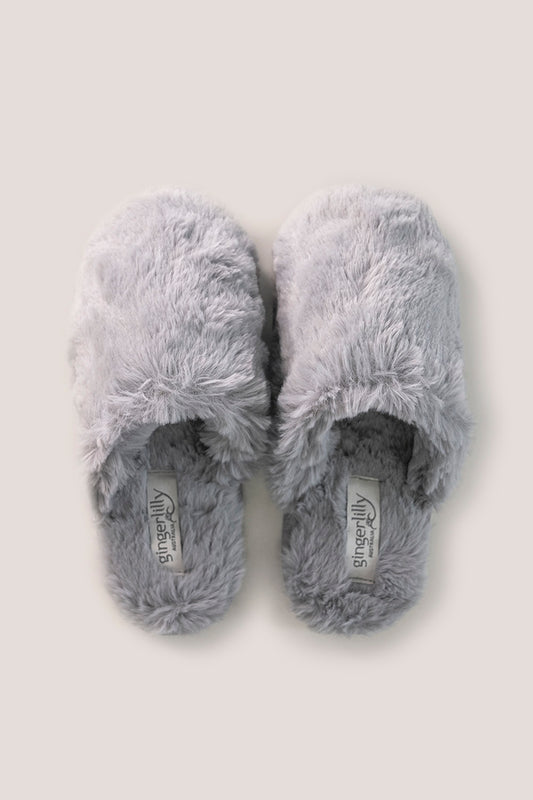 Cortina Plush Fluffy Slipper Grey - Gingerlilly Sleepwear