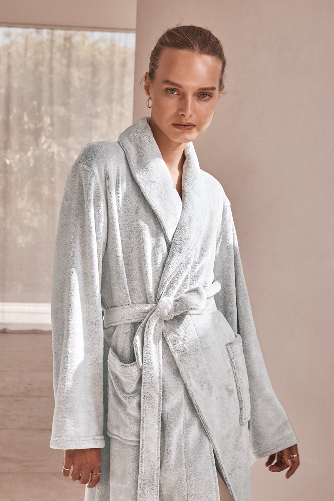 Desiré Grey Long Plush Robe - Gingerlilly Sleepwear