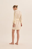 Diamond Pure Silk Ivory Short Robe - Gingerlilly Sleepwear