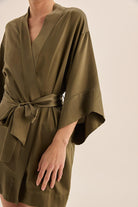 Diamond Pure Silk Olive Short Robe - Gingerlilly Sleepwear