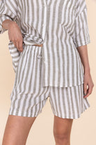 Gingerlilly Evie Olive Stripe Linen Short Set - Detail alt