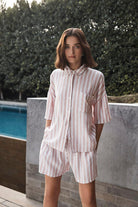 Evie Pink Stripe Linen Short Set - Gingerlilly Sleepwear