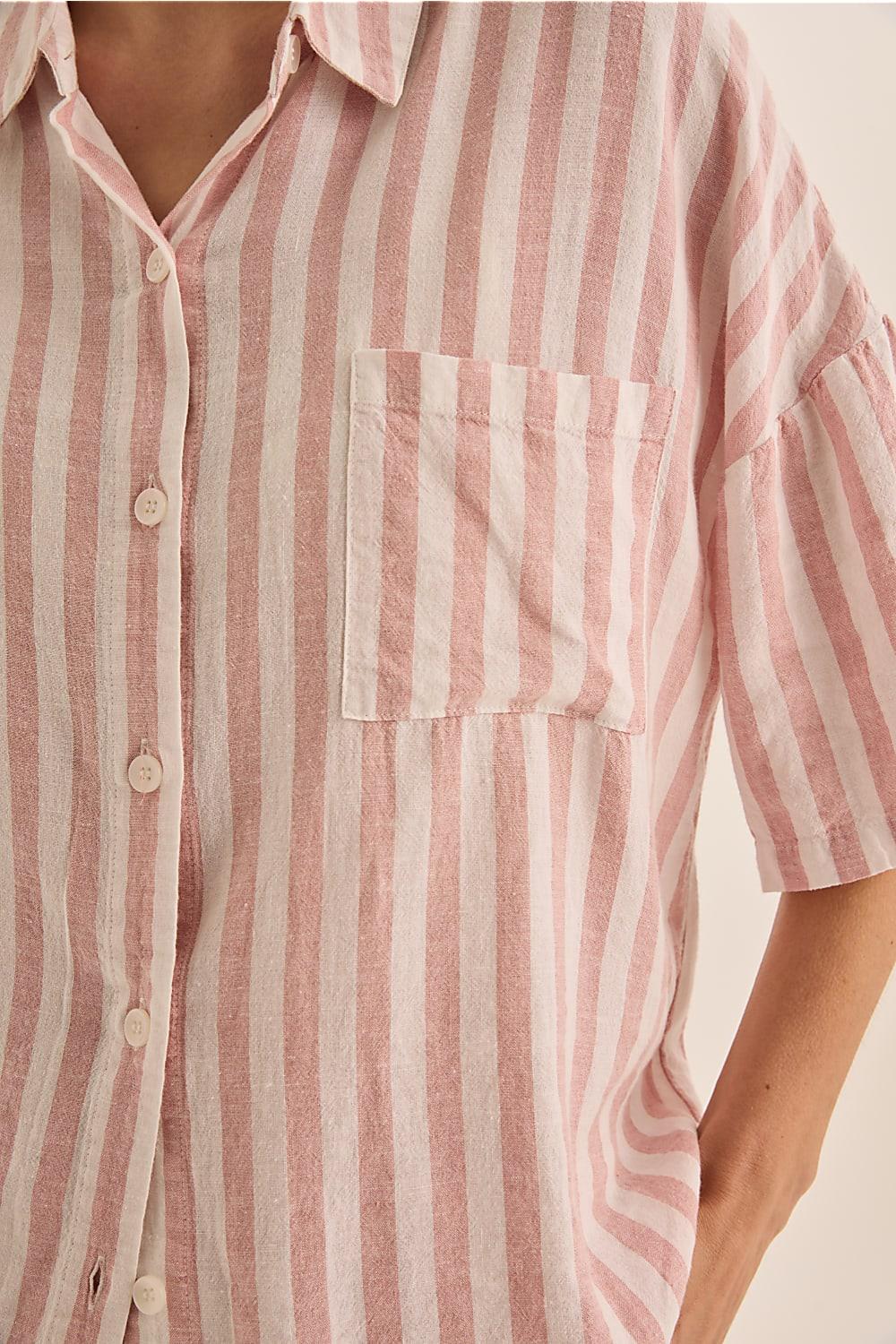 Evie Pink Stripe Linen Short Set - Gingerlilly Sleepwear