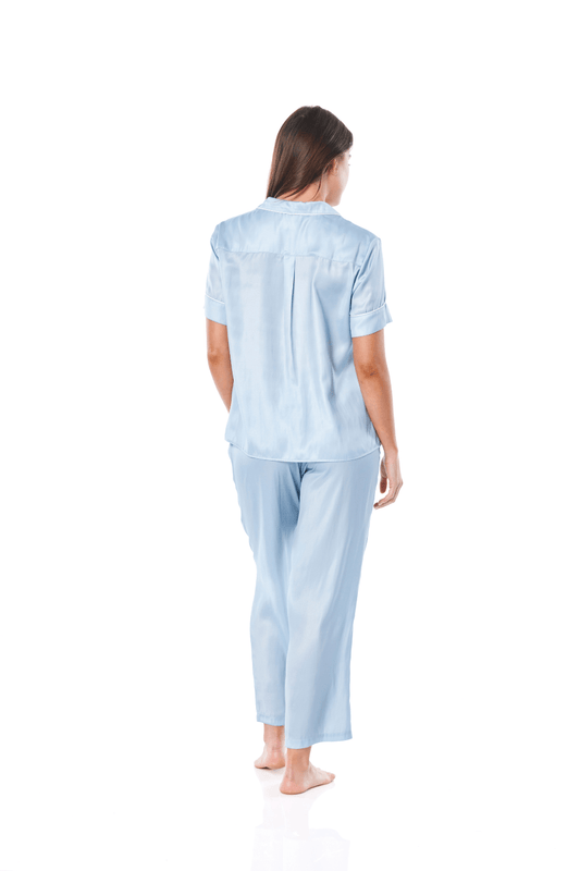 Aileen Blue Satin Crop Pant PJ | Gingerlilly Sleepwear