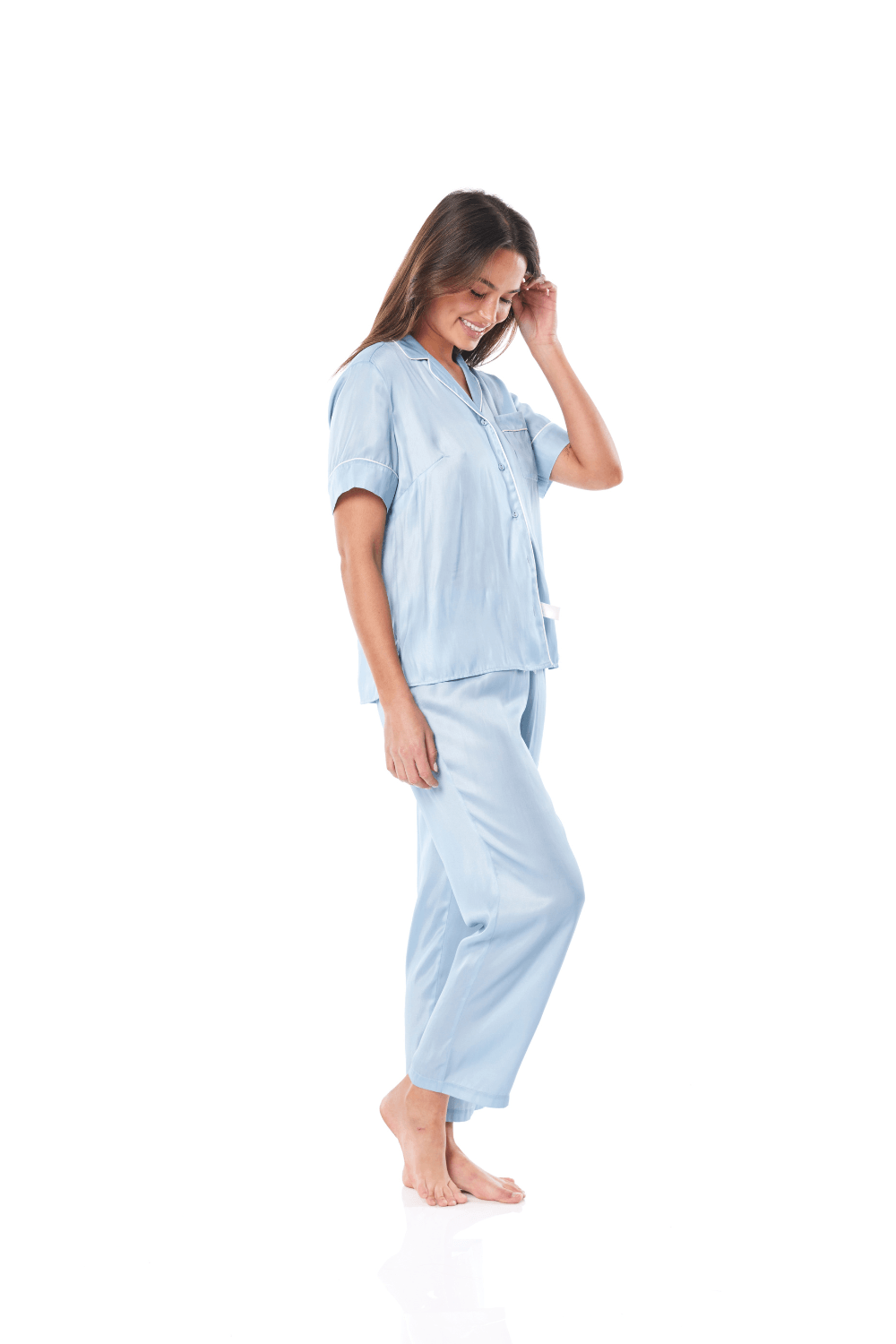 Aileen Blue Satin Crop Pant PJ | Gingerlilly Sleepwear