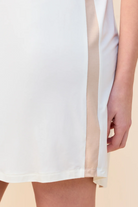 Close-up of the Ashley Bamboo Sleep Tee in Ecru, showing the contrast side stripe at the hem