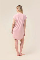 Woman wearing the Ashley Bamboo Sleep Tee in Pink, back view