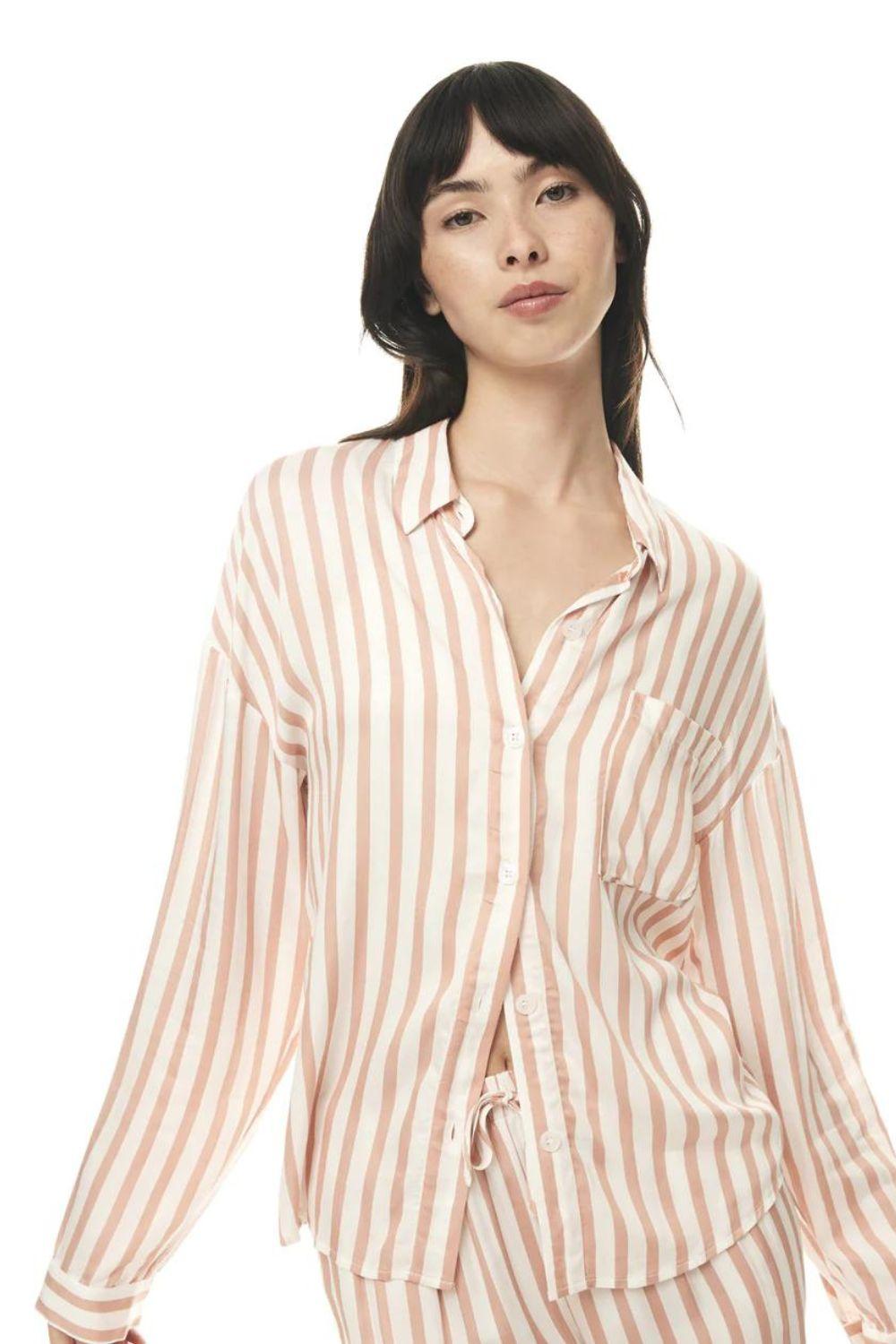 Axelle Tan Stripe PJ Set | Gingerlilly Sleepwear