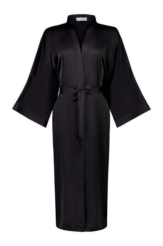 Bethany Black Silky Satin Robe | Gingerlilly Sleepwear