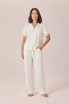 Gingerlilly Clarisse Short Sleeve Spot PJ Set - Ivory - Front