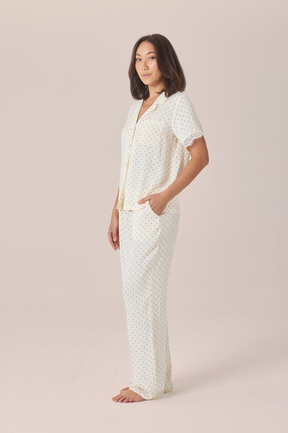 Gingerlilly Clarisse Short Sleeve Spot PJ Set - Ivory - Side