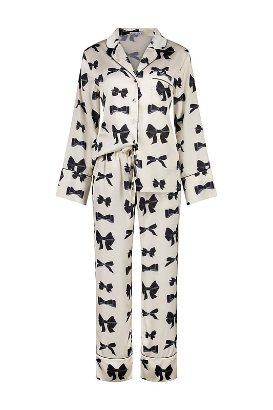 Kara Ivory and Black Satin Bow Set | Gingerlilly Sleepwear