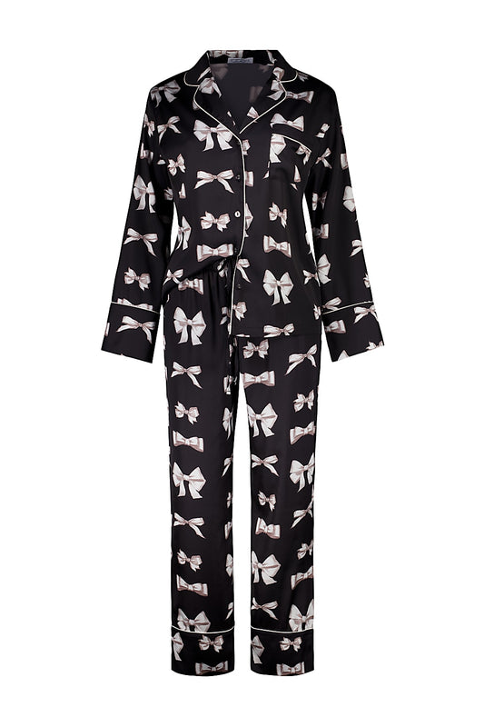 Kenzie Black Silky Satin Bow Set | Gingerlilly Sleepwear