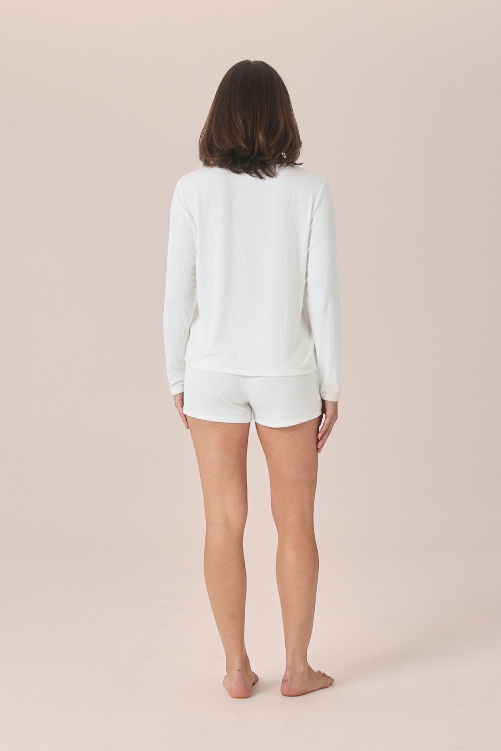 Gingerlilly Lombardy Rib Long Sleeve Top in Ecru