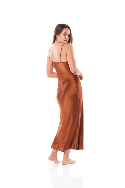 Summer Brown Satin Dress | Gingerlilly Sleepwear