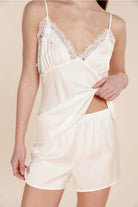 Gingerlilly Heather Silky Satin Cami and Short Set - Ivory - Detail