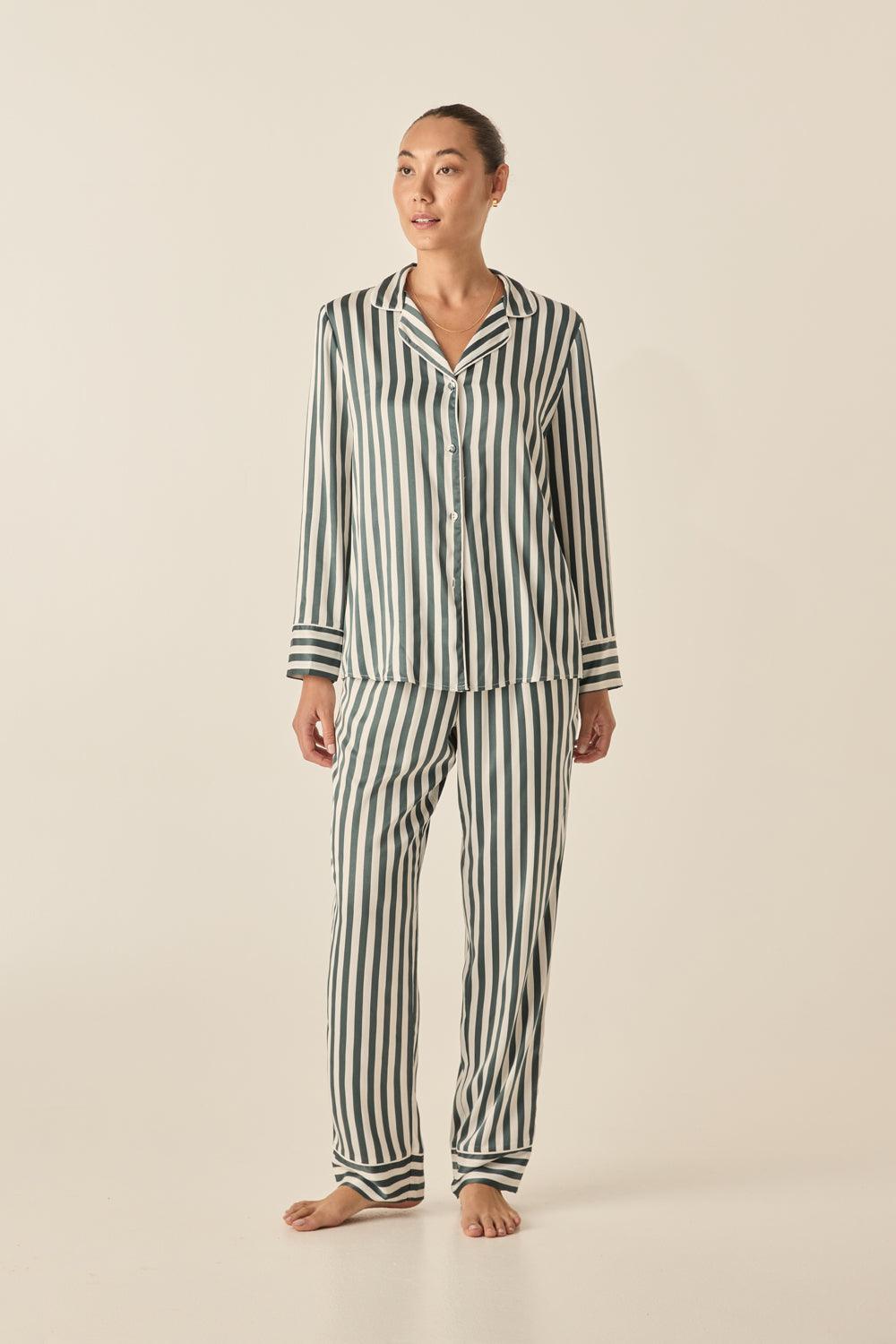 Gingerlilly Imelda Green Stripe Satin Set - Front