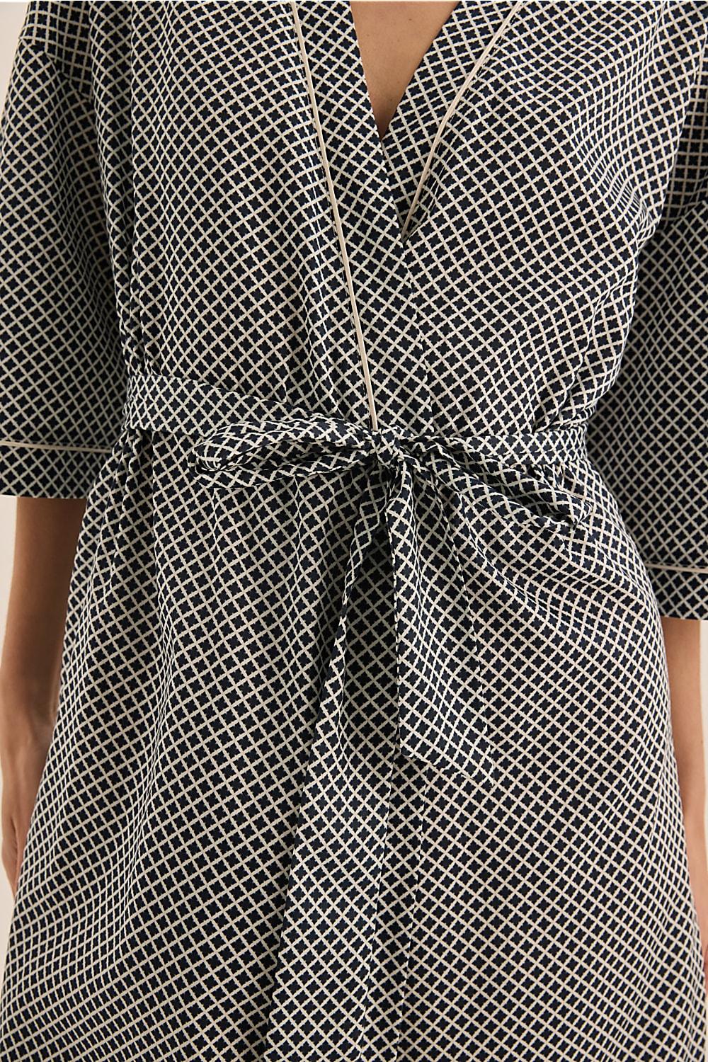 Indigo Navy Diamond Cotton Robe - Gingerlilly Sleepwear