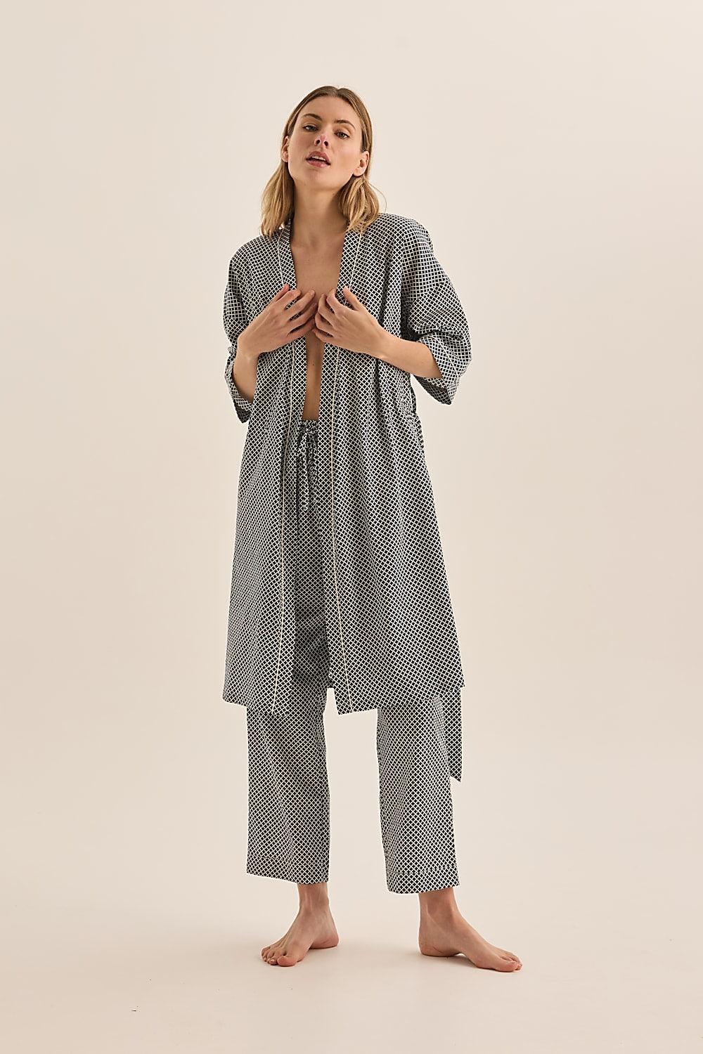 Indigo Navy Diamond Cotton Robe - Gingerlilly Sleepwear