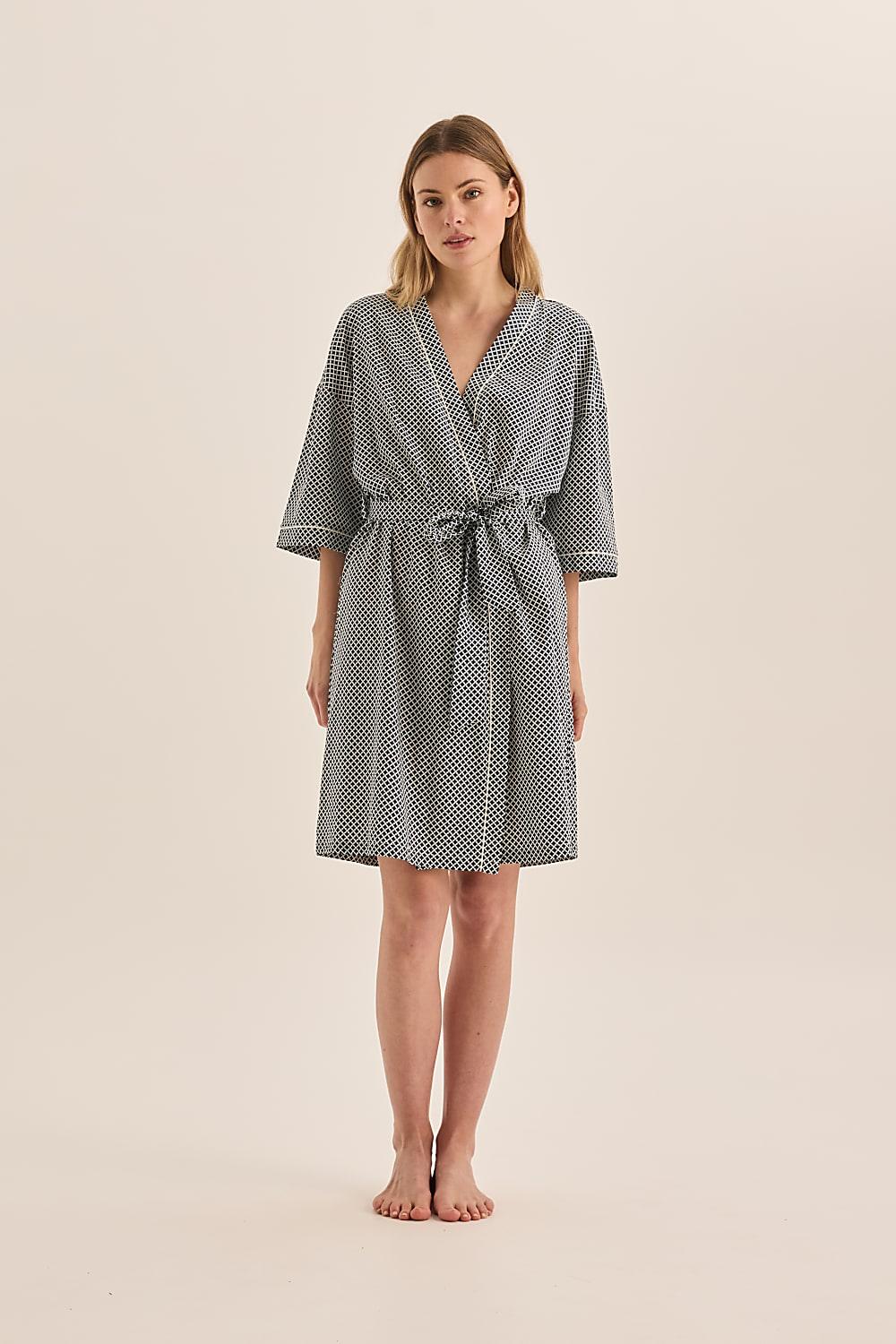 Indigo Navy Diamond Cotton Robe - Gingerlilly Sleepwear