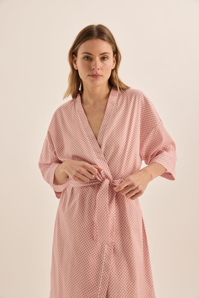 Indigo Pink Diamond Cotton Robe - Gingerlilly Sleepwear