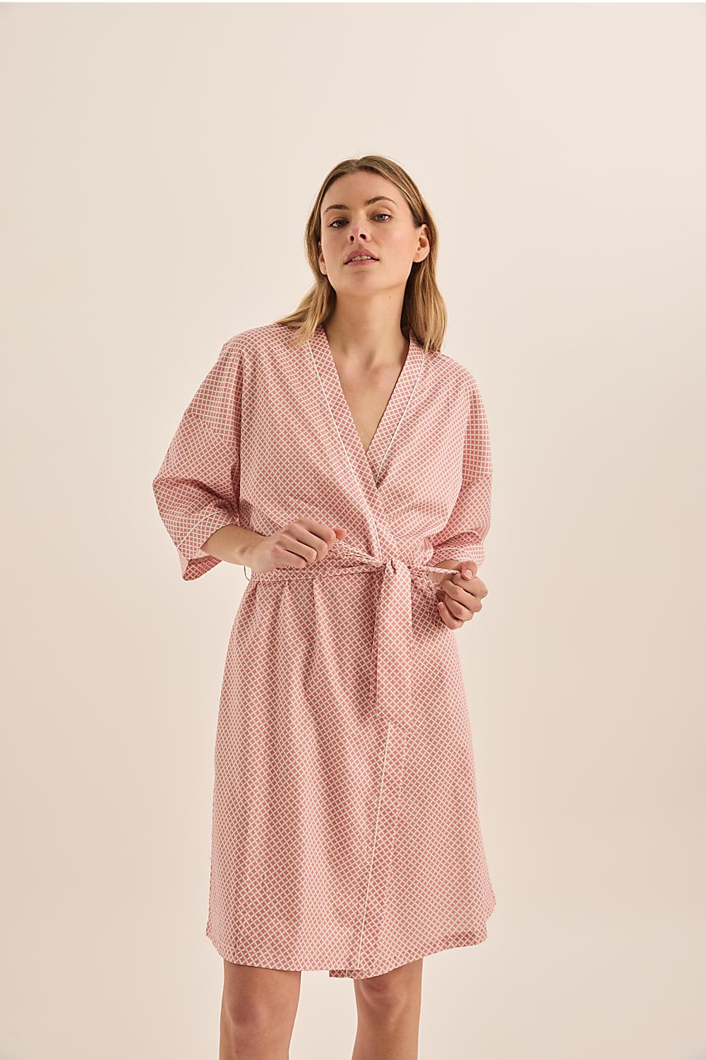 Indigo Pink Diamond Cotton Robe - Gingerlilly Sleepwear