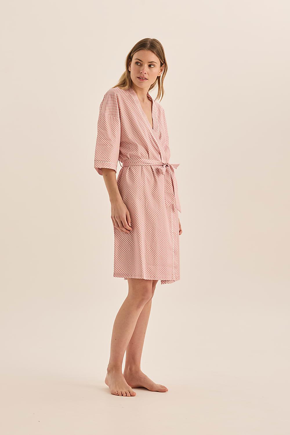 Indigo Pink Diamond Cotton Robe - Gingerlilly Sleepwear