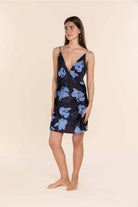 Iris Recycled Silky Satin Short Nightie in navy